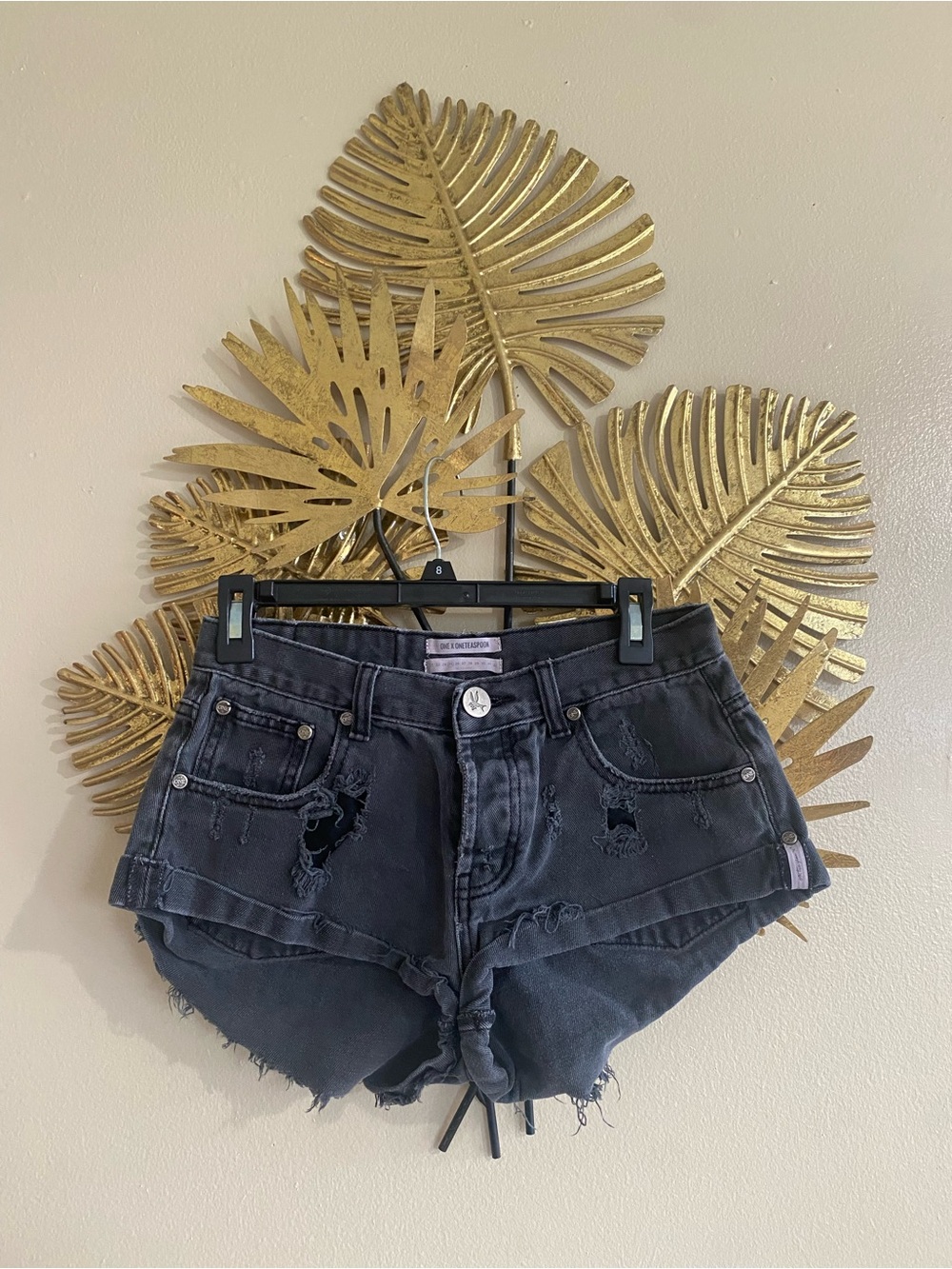 One Teaspoon Black Distressed Denim Shorts